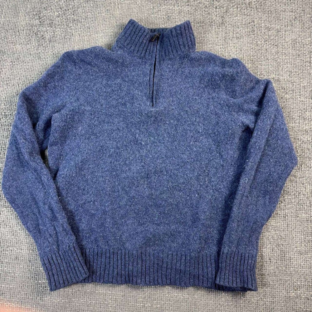 Black Brown 1826 Quarter Zip Sweater Mens Medium Blue Wool Blend Mock Neck